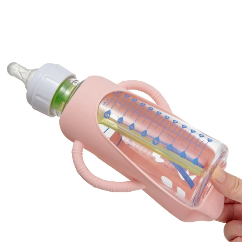 Milk Bottle Feeding Bottle Glass Milk Bottle Bottle Grip Handle Soft Silicone Protective Cover for 120/250ml Glass Baby Bottles Handle Grip Case Shockproof Sleeve Protector