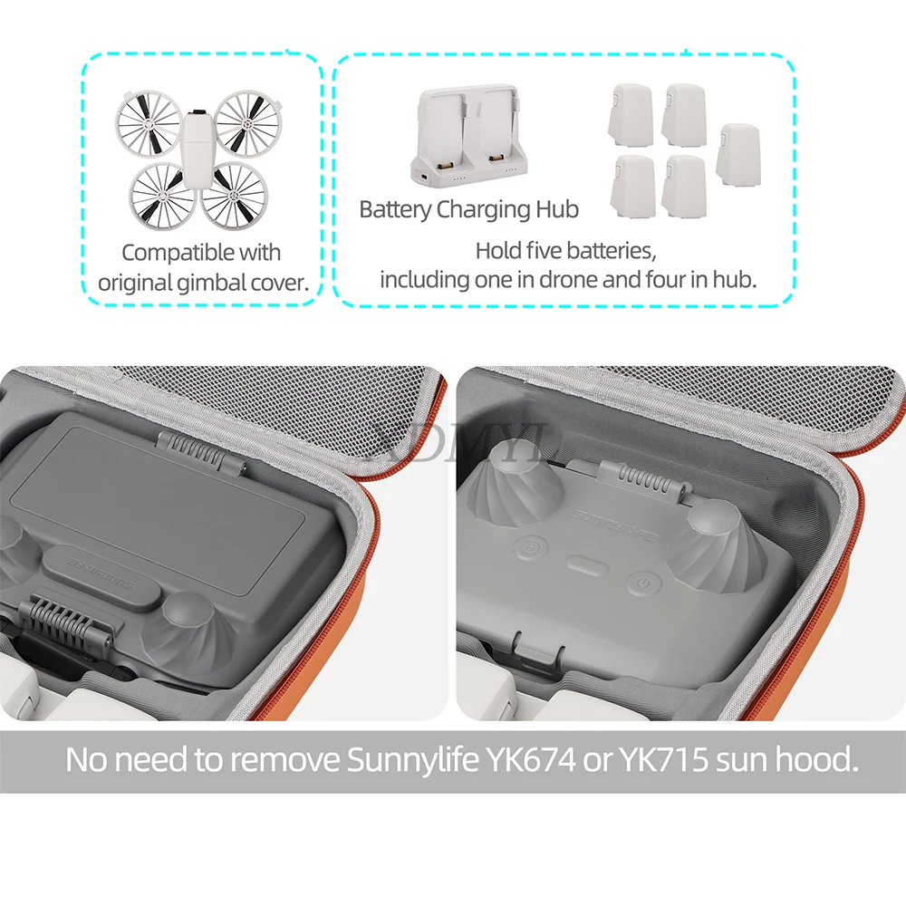 Sac de Transport pour DJI Flip, RC-N3/RC N2/RC 2, Gris/Orange/Noir