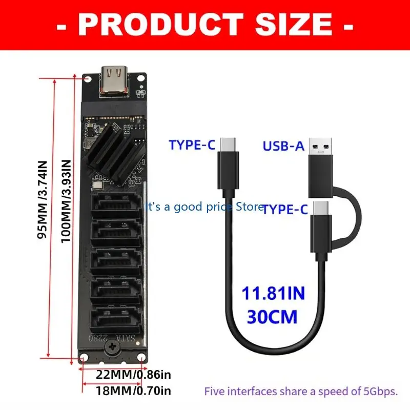 2.5인치 및 3.5인치 솔리드 드라이브 어댑터용 고속 5Gbps USB3.0 5 SATA3 포트 변환기 JMS580 칩