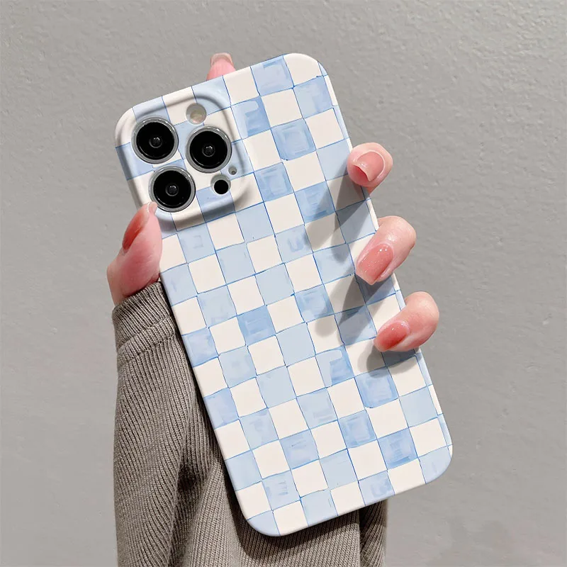 Grid Pattern Hard PC Phone Case - Durable Protective Cover