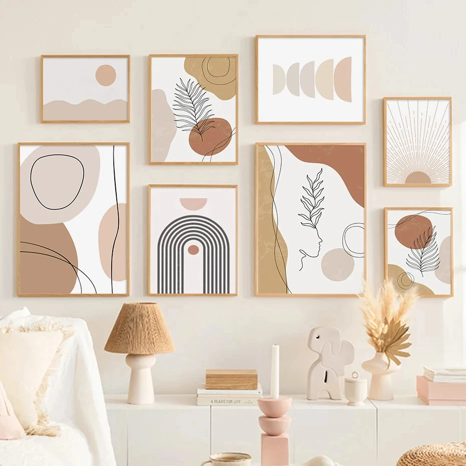 

Abstract Geometric Leaves Line Modern Minimalist Posters Canvas Painting Wall Art Print Pictures Living Room Interior Home Decor