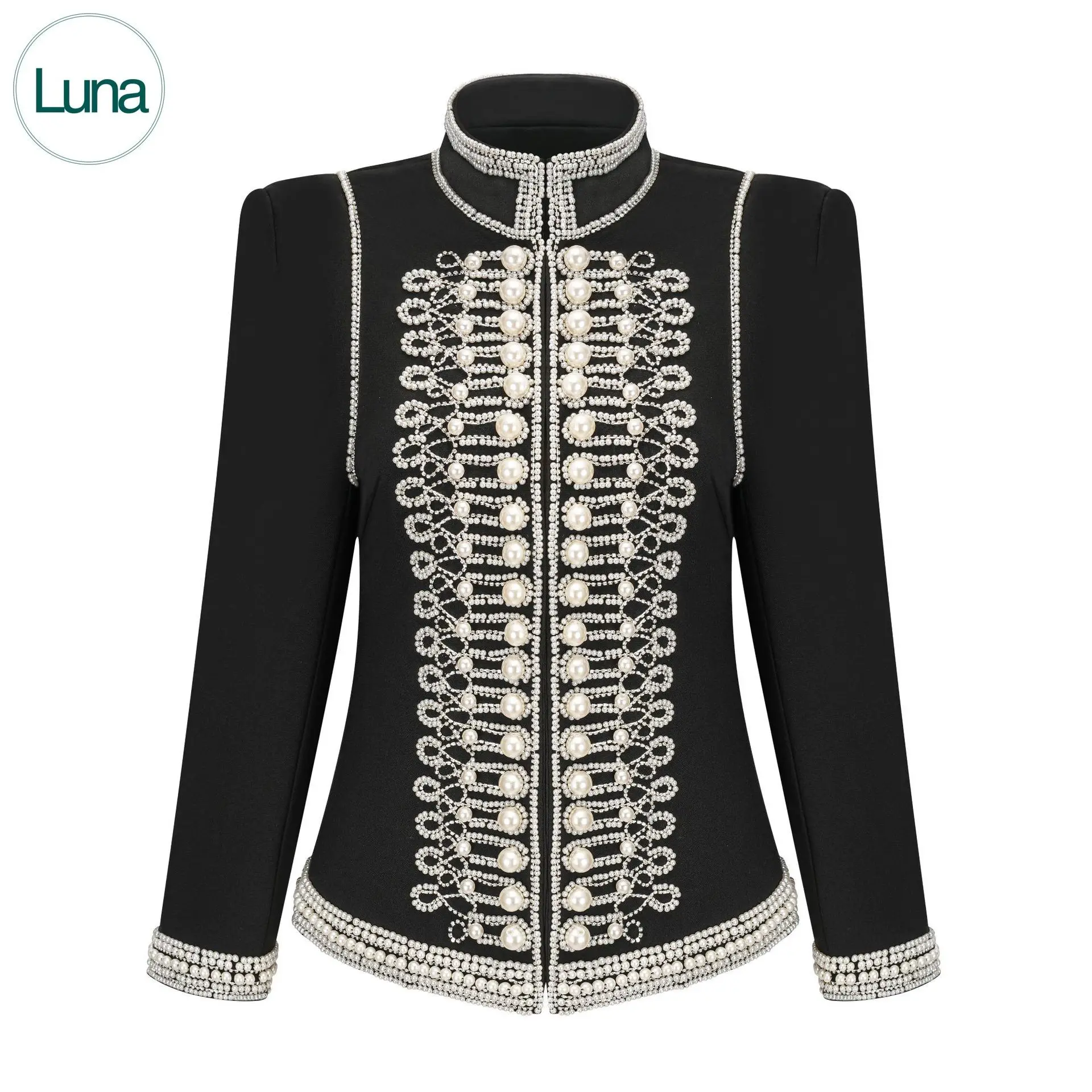 

2023 court personality, western decoration, beaded semi-turtleneck clothes, European and American retro women's clothing