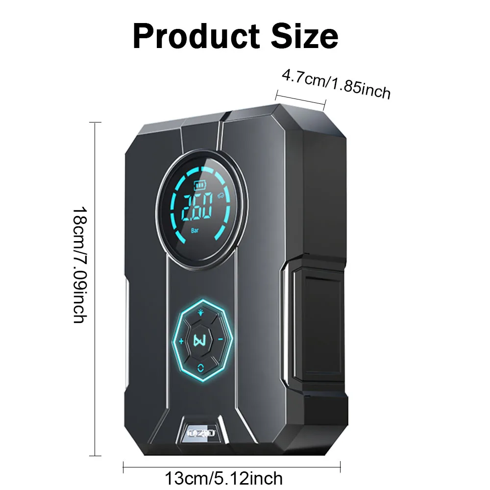 6 In 1 Car Jump Starter Emergency Air Pump Portable Air Compressor Multi-function Tire Inflator Auto Portable Battery Starter