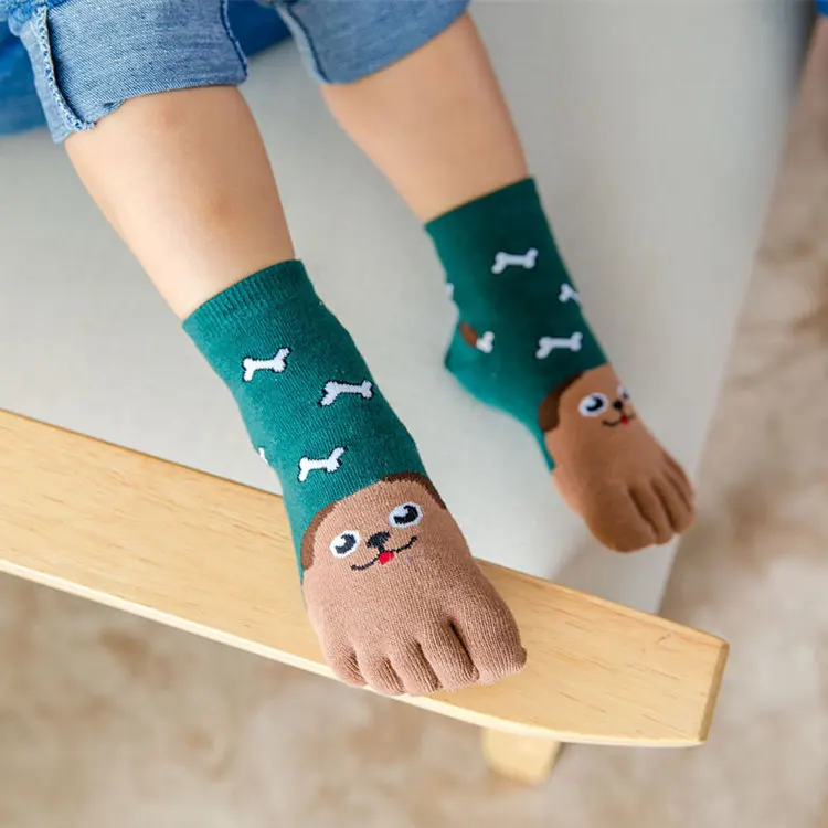 3 Pairs Kids Toe Socks Cute Cartoon Five Finger Socks Girls Boys  Kawaii High Quality Cotton Children Baby Socks Autumn Winter 2