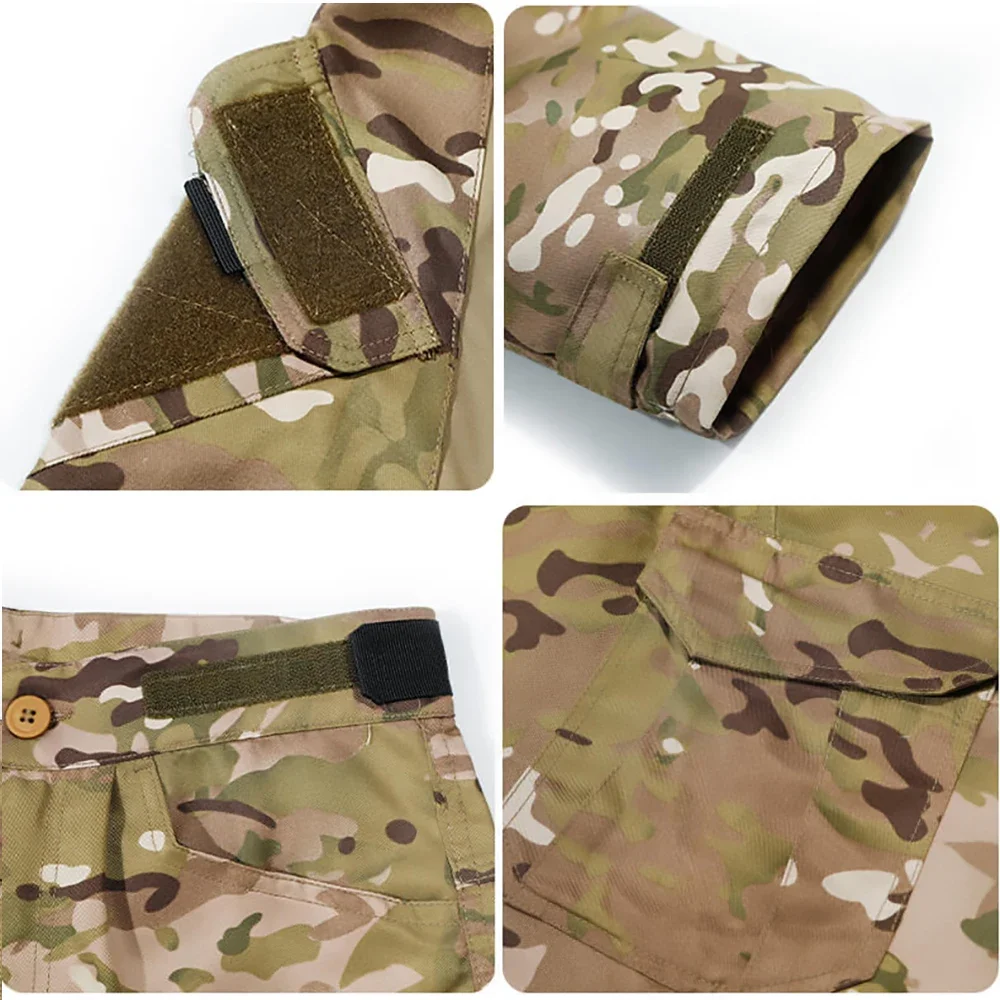 Tactical Suit Kids Outdoor Breathability Elastic Cotton Camouflage Uniform for Children Multi Pocket CS Clothing Training Hunt Special Costume