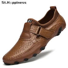 

2022 New Men Casual Shoes Fashion Breathable Leather Driving Shoes Shoes Outdoor Non Slip Flat Shoes Moccasins Loafers Big Size