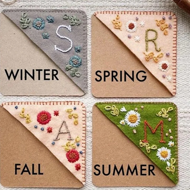 

Personalized Hand Embroidered Corner Bookmark,Letters Cute Flower Embroidered Corner Bookmark Embroidery Durable Easy To Use