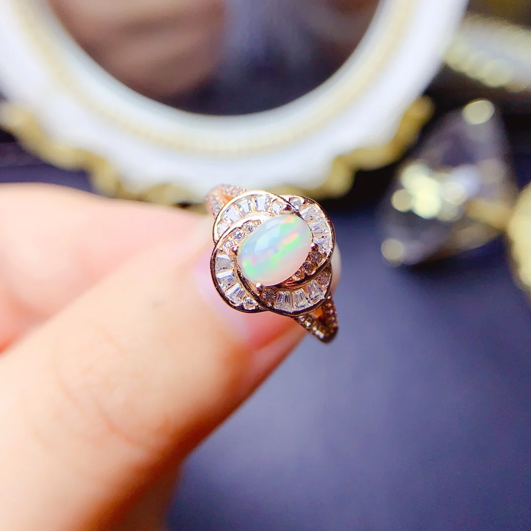 

Engagement Ring Natural Opal Pink Crystal Peridot New Sterling Silver 925 Ladies Exquisite Luxury wedding free shipping