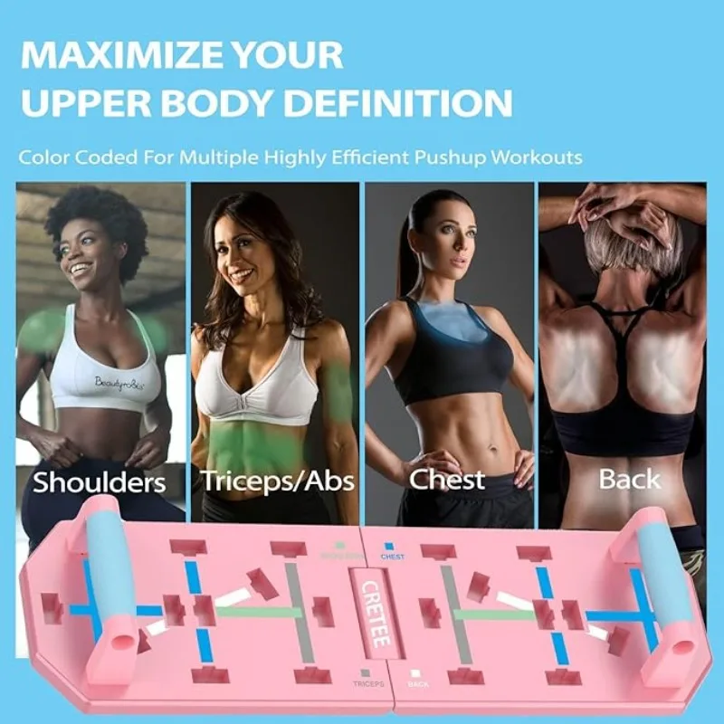 Foldable Pink Push Up Board Foldable Press Up Boards Fitness Workout Train Gym Muscle Strength Muscles Exercise Training Sports