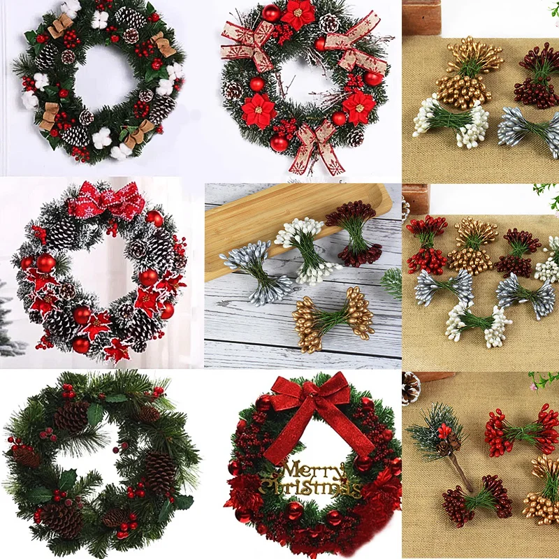 50 Stück Beeren, künstliche Blumen, rote künstliche Beeren, Simulation von Kirschstaubblättern, Beeren für Zuhause, Weihnachtsdekoration, DIY-Geschenke, Kranz – Detail 10