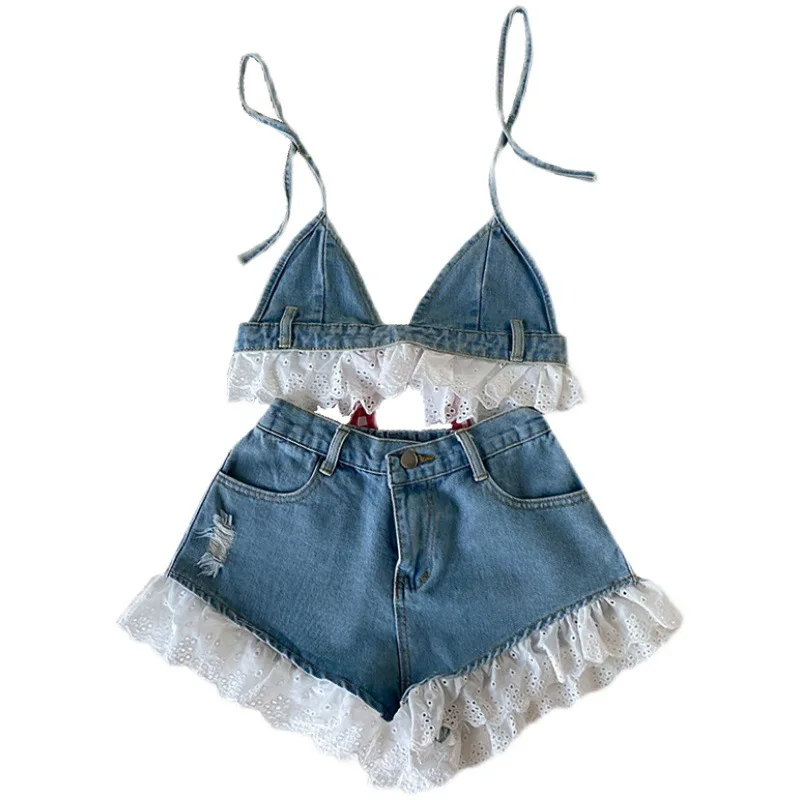 3-16years Teenage Girls Summer Clothes Sets Sleeveless Denim Crop Shirts+Jeans Shorts Pants Toddler Kids Clothing Suits For Girl