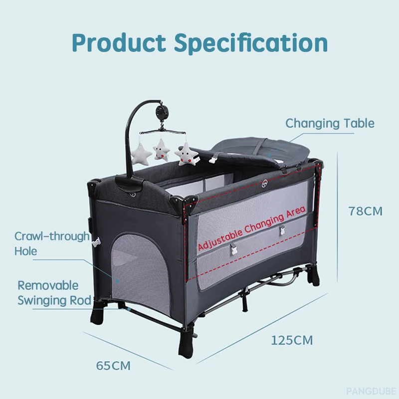 PANGDUBE High-end Cribs for Baby Bed Multifunctional Baby Crib Adaptable Bed with Mosquito Net Changing Table Baby Rocking Bed