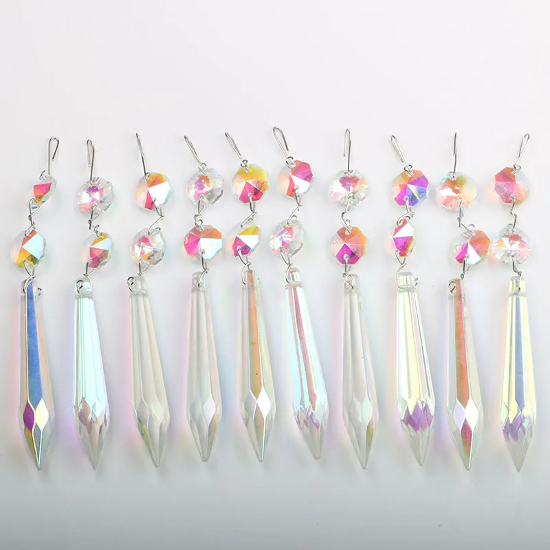 20pcs 76mm AB Crystal Chandelier Icicle Prisms with Octagon BeadS Crystals Lighting Lamp Replacement Parts