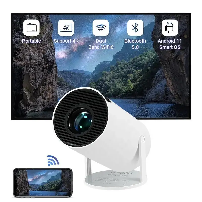 

Portable Mini 4K Project Full HD 1080P Wifi6 BT 5.0 Outdoor Home Theater Video Projecteor Smart Android Wireless Phone Projector