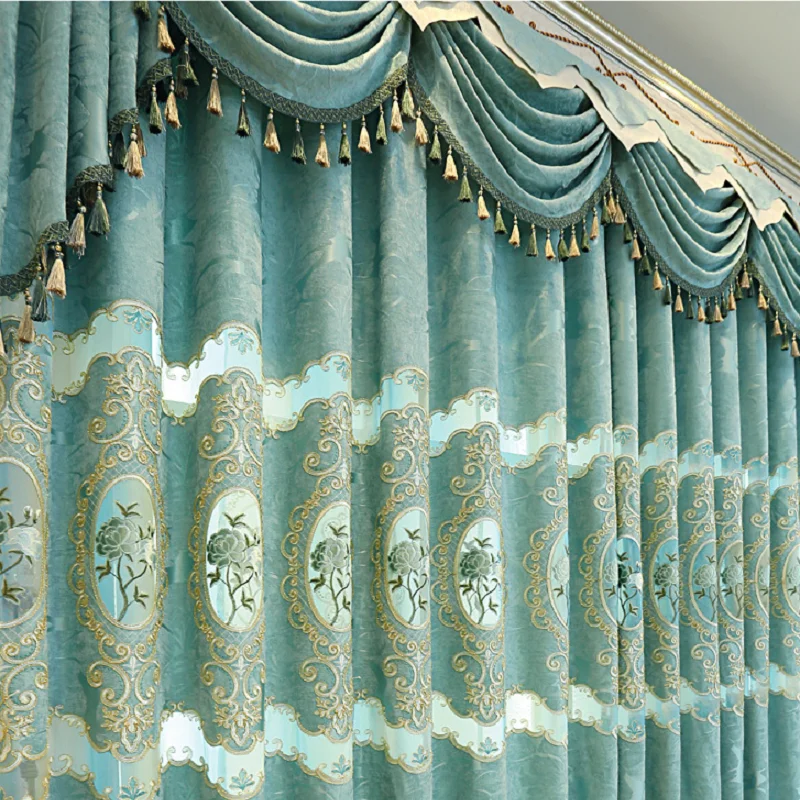 

European-style Chenille Embroidered Curtain for Living Room Bedroom Custom Curtain Curtain Screen Finished Garden Flowers