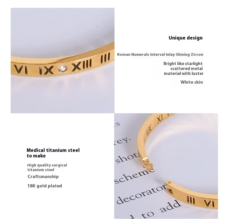 Neue Instagram-Modenische, vielseitiges digitales Diamant-Set, schmale Version, Armband aus Titanstahl, vergoldeter Schmuck für Frauen_voghion.com