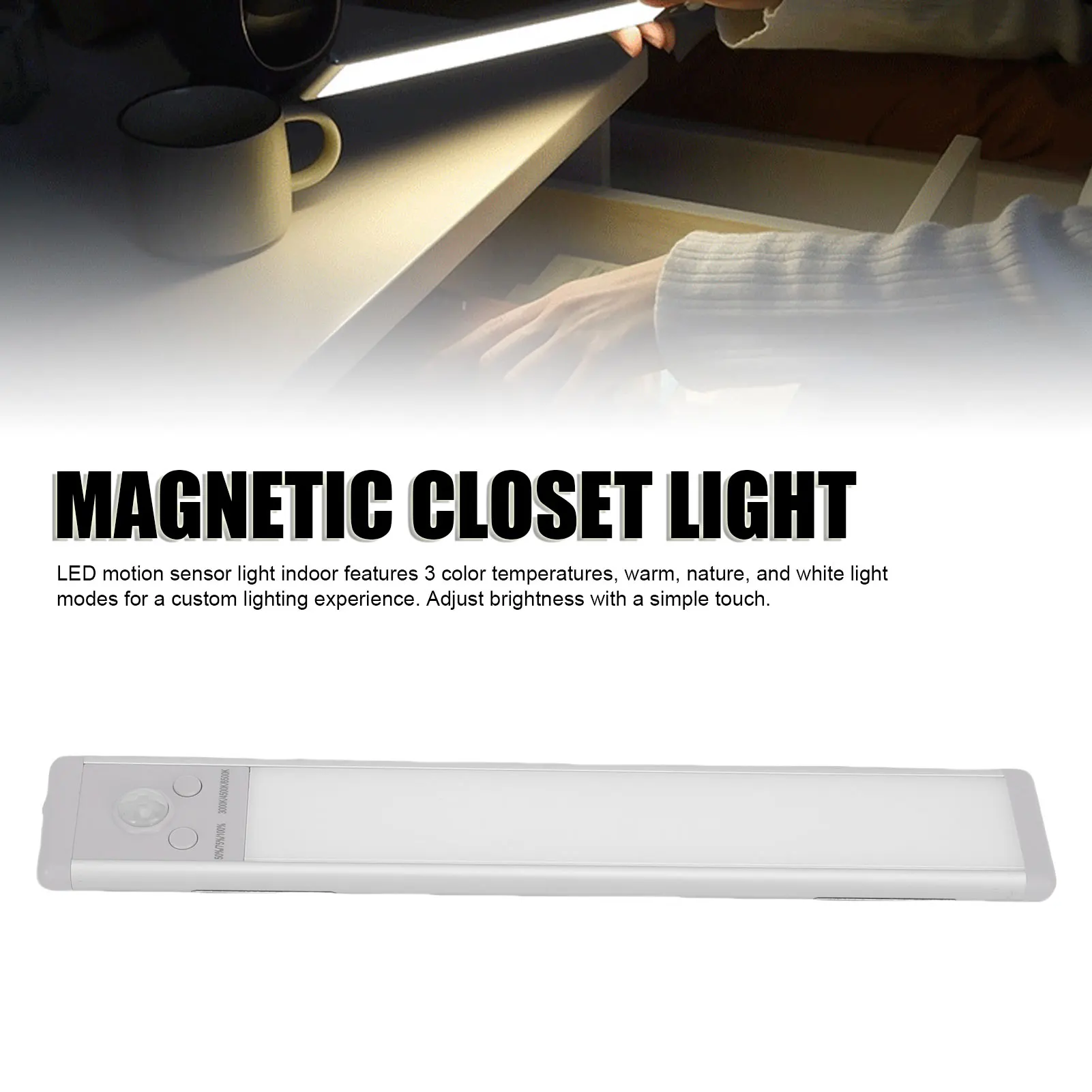 9.4in Under Cabinet Lighting Rechargeable LED Motion Sensor Light Indoor Magnetic Closet Light Under Counter Lamp for Kitchen St