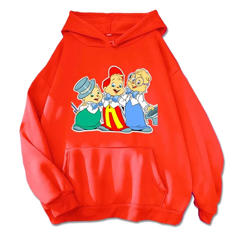 Soft Comfortable Cartoon Hoodie Alvin and The Chipmunks Green Red Navy Blue Long Sleeve Hoody Sweatshirts Movie Promo Animation