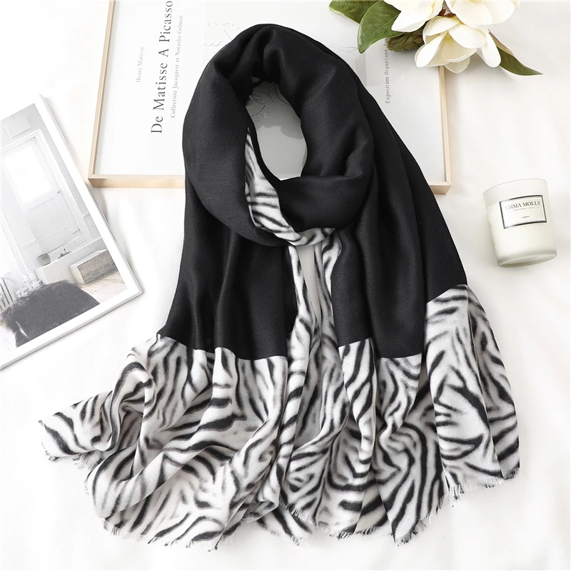 

Luxury Women Winter Scarf Zebra Striped Neck Warm Scarves Lady Pashmina Shawls Wraps Hijab Female Animal Print Scarfs 2022 New