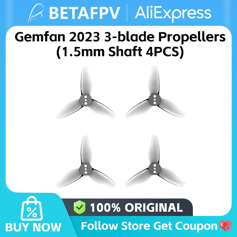 Hélices Gemfan 2023 3 pales 1.5mm noires pour drone course freestyle, lot de 4 paires