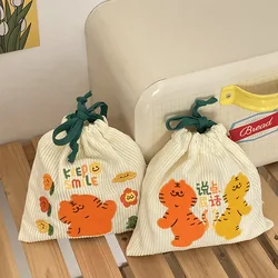 Kawaii Plush Drawstring Bag Cartoon Tiger Embroidery Stationery Storage Bag Makeup Organizer Bag Wash Bag Toiletry Kit