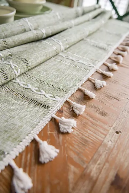 Nappe à pampilles à rayures en coton et lin, résistante aux taches et à la poussière, couverture de Table pour cuisine, salle à manger, décoration rectangulaire 5