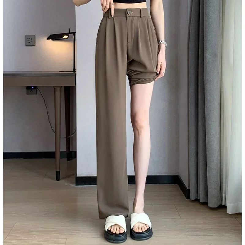 Women Suit Pants Lady Baggy High Waist Wide Leg Solid Color Trousers Female Designer Straight Leg Mom Classic Office Pant Slacks 5