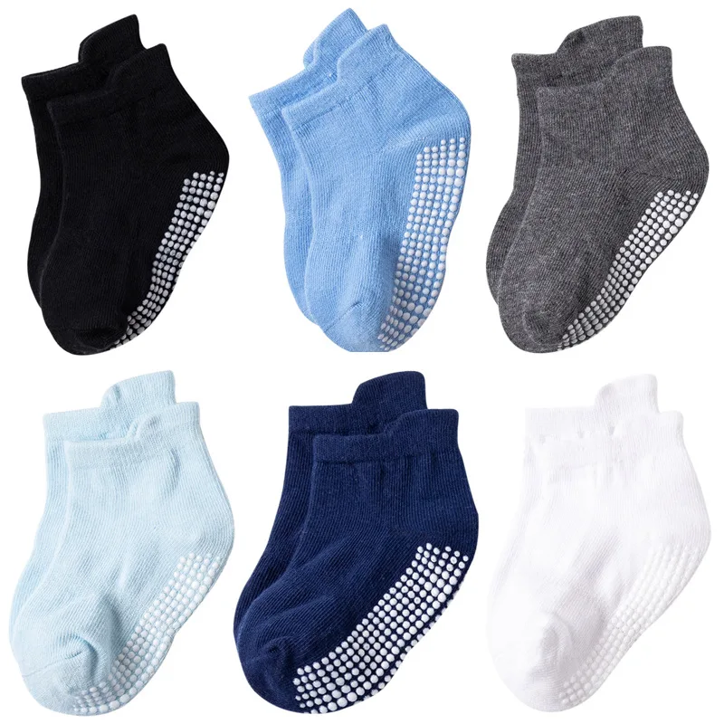 Calcetines antideslizantes de algodón para bebé, medias con empuñaduras de  goma para niño y niña de 0 a 5 años, lote de 6 pares - AliExpress