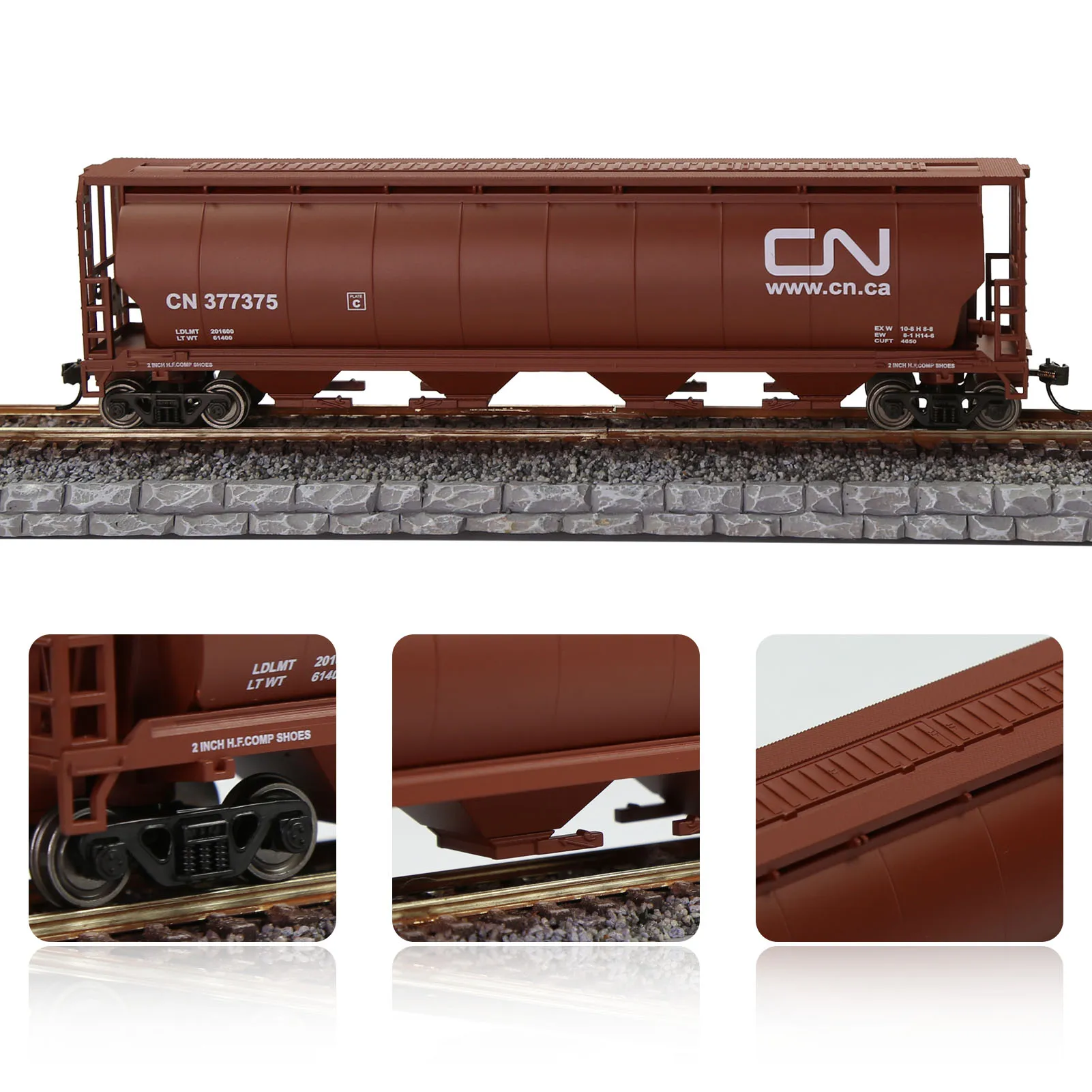1 Unit Evemodel Trains HO Scale Canadian Cylindrical Covered Grain Hopper Canadian National