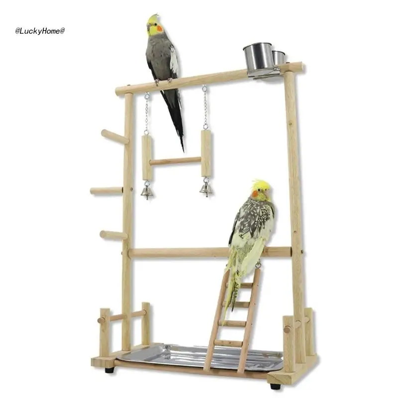 

11UA Pet Bird Cage Perch Stand Swing Parrots Swing Gym Toy with Tray+Food Cups