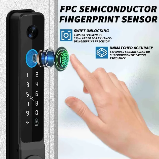 TUYA WiFi Cat's Eye Camera Waterproof Fingerprint Smart Door Lock Digital Electronic Lock APPPassword Card Aluminum Sliding Lock 4