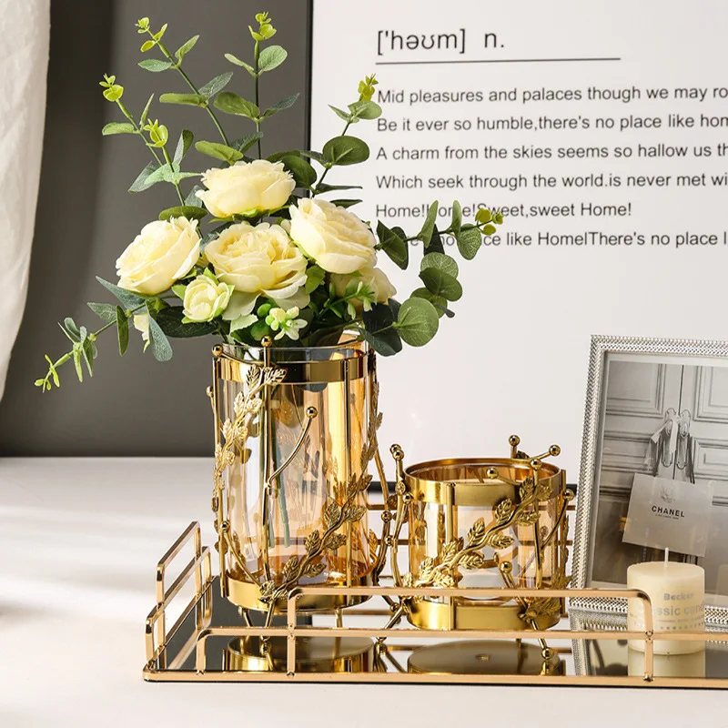 Luxury Metal Flower Vase, European Style, Glass Plant Pot, Wedding, Christmas, Living Room Dining Table Home Decoration Artwork 3