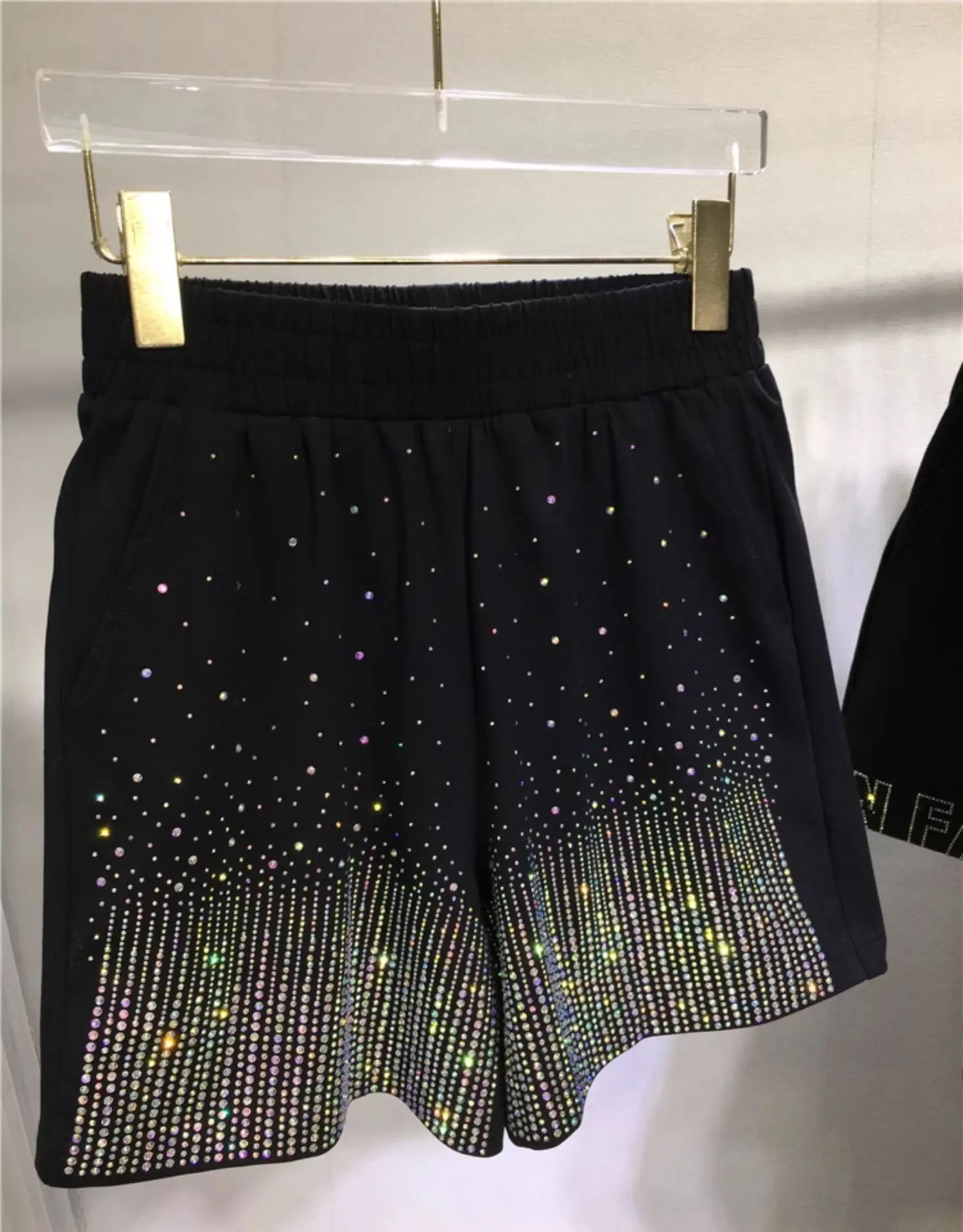 blingbling-babysbreath-hot-drilling-women-shorts-2024-new-summer-all-match-hot-pants-elastic-waist-wide-leg-fitness-yoga-shorts