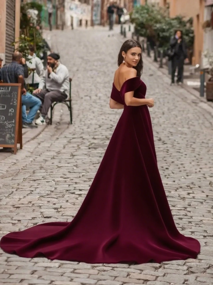 Elegant Burgundy Velvet Bridal Dress, Off - Shoulder Mermaid Gown with High Slit, Bride Wedding Dresses for Evening Ceremonies - AliExpress 320 Elegant Burgundy Velvet Bridal Dress, Off - Shoulder Mermaid Gown with High Slit, Bride Wedding Dresses for Evening Ceremonies - AliExpress 320