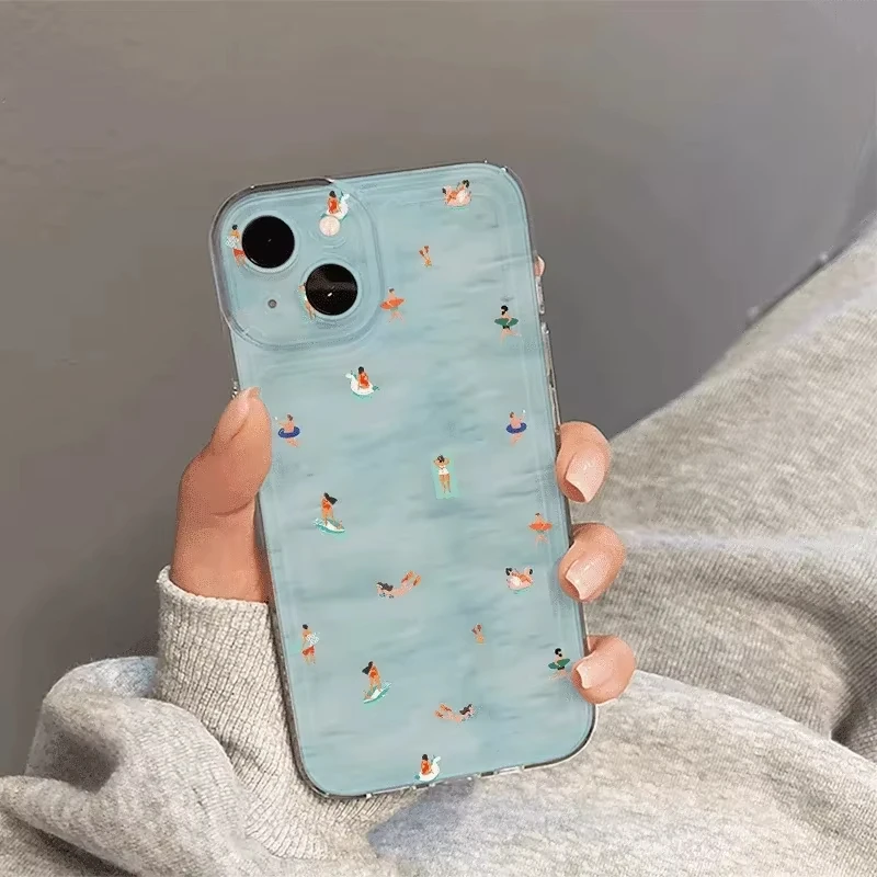 Summer Swimming Pattern Shockproof Clear Phone Case - Soft Bumper Back Cover