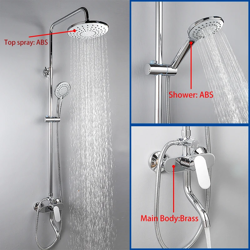 ULA Black/Chrome Shower Faucets Bathroom Shower Mixer Bathtub Faucet Rainfall Shower Head Set Mixer Tap Crane Shower System