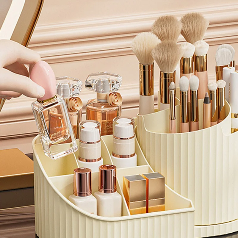 360° Rotatable Cosmetic Organizer Lipstick, Makeup Brush Organizer, Desktop Cosmetic Display Cabinet Suitable for Living Room, 5