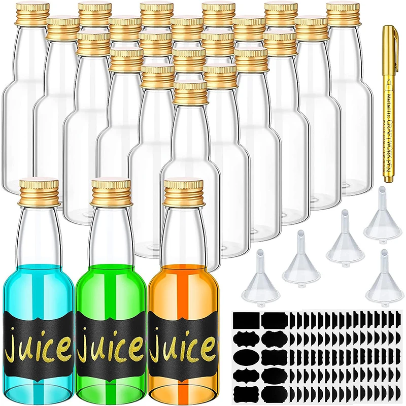 

50 Packs Mini Liquor Bottles Reusable Empty Spirit Bottle with Golden Screw Caps 1.8oz Mini Plastic Wine Bottles