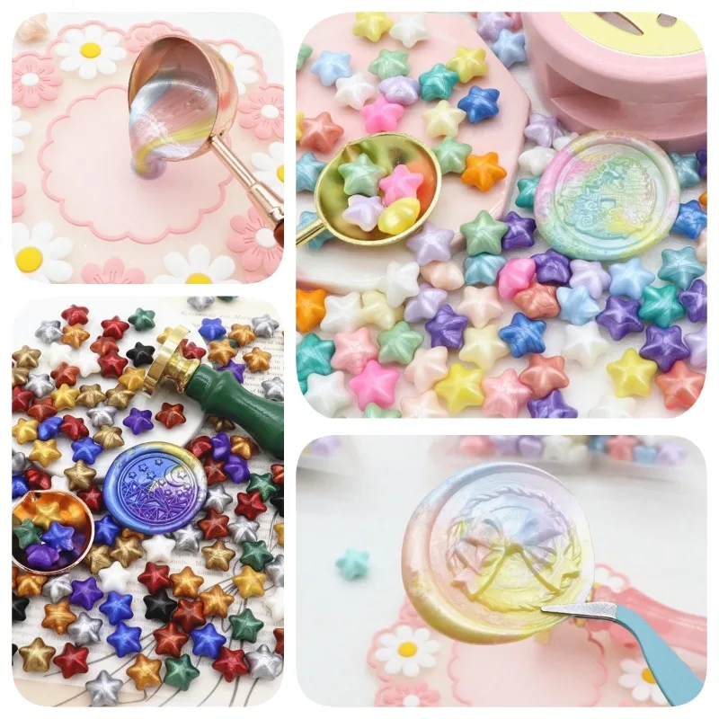 Fire Paint Stamp Wax Grain Stars Pearl Mixed Color Macaron Shaped Wax Grain Handmade Decorazione Fai Da Te Scrapbook Busta