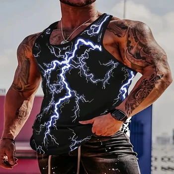 New Fashion Pattern 3D Printing Men's Vest Lightning Print Casual Sleeveless T-shirts Personality Harajuku Mens Designer Clothes 1