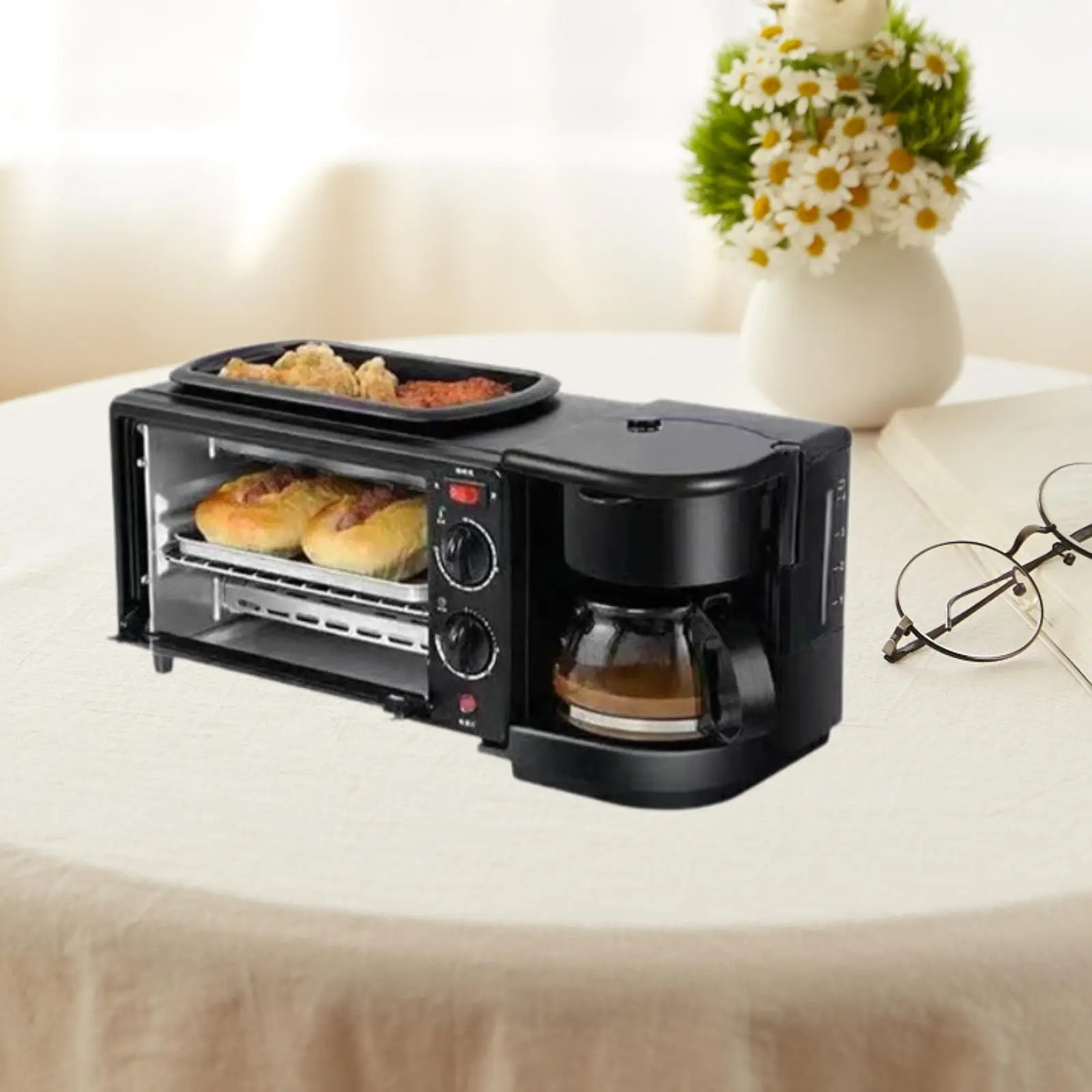 3 in 1 Breakfast Machine Convenient Household Toaster Oven with Timer Portable