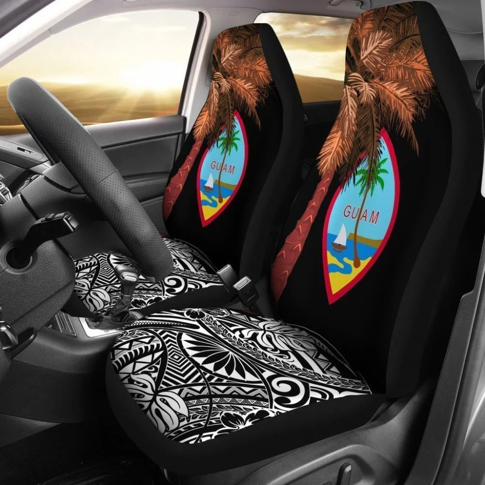 

Guam Car Seat Covers Guahan Palm Tree Polynesian Pattern Black,Pack of 2 Universal Front Seat Protective Cover