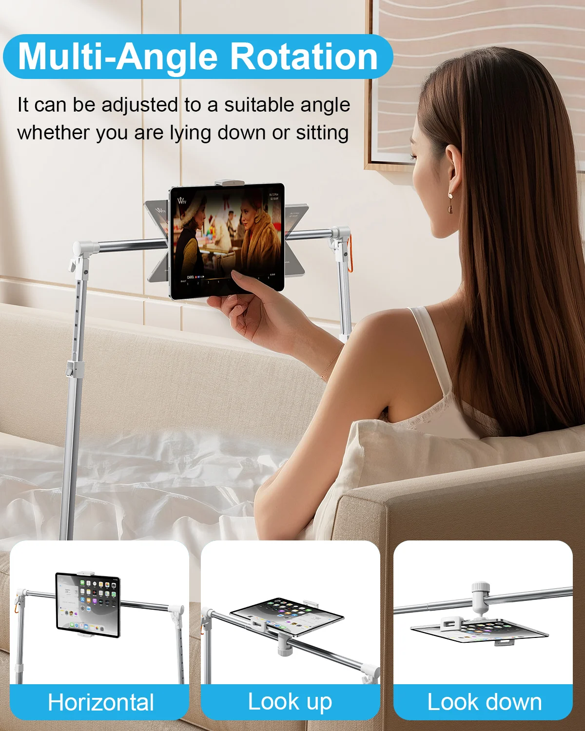 Eary Foldable Tablet Phone Holder Stand for Bed Overhead Mount for Live Vlog Streaming Video fits for iPhone Samsung 4.7-12.9"In
