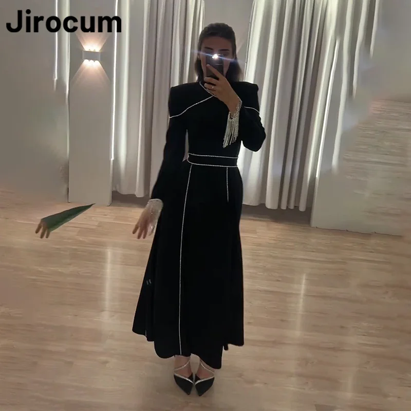 프롬드레스 우아한 A 라인 무도회 가운- Jirocum 여성용 긴 소매 O넥 파티 가운, 새틴 태슬 발목 길이, 격식있는 행사 원피스