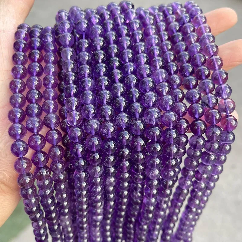 5A Natural Stone Purple Amethysts Beads Round Loose Spacer 4 6 8 10mm Pick Size For Jewelry Making Diy Bracelet Accessories 5