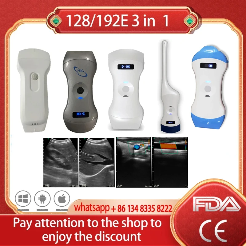 128E \ 192E Wifi Wireless Color Ultrasound Doppler 3 In 1 Sonda Convessa Linear Phased Array Probe Support Ios Android Windows