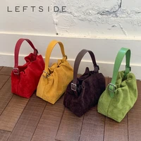 LEFTSIDE Luxury PU Leather Small Bucket Bag Female Crossbody Bag 2025 Winter Retro Female New Handbags and Purses Shoulder Bag