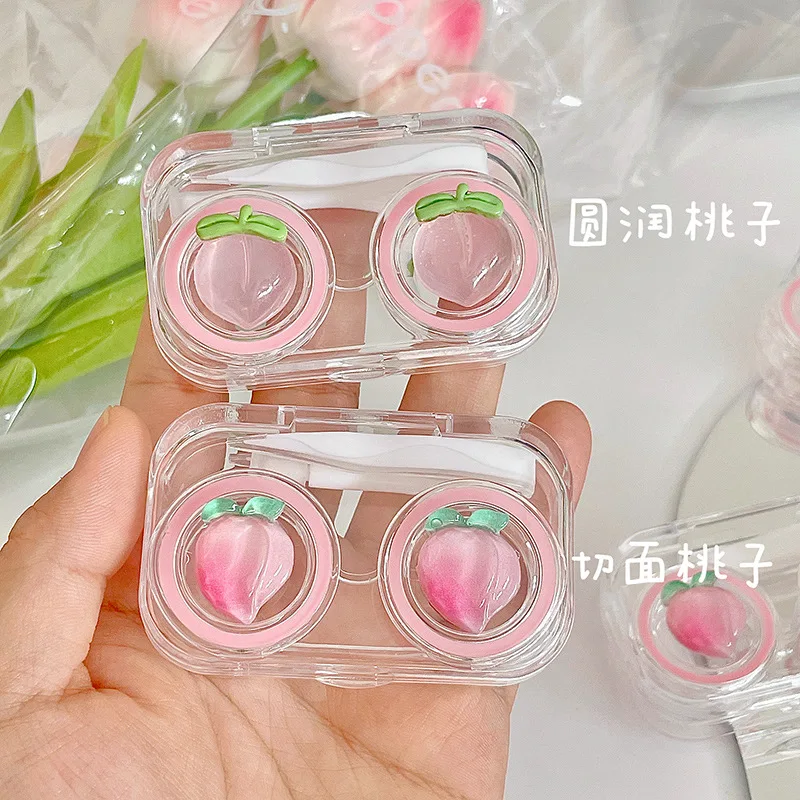 여름 복숭아 렌즈 컨테이너 콘택트 렌즈 케이스 여성 귀여운 미니 콘택트 렌즈 보관 상자 휴대용 여행 콘택트 렌즈 케이스