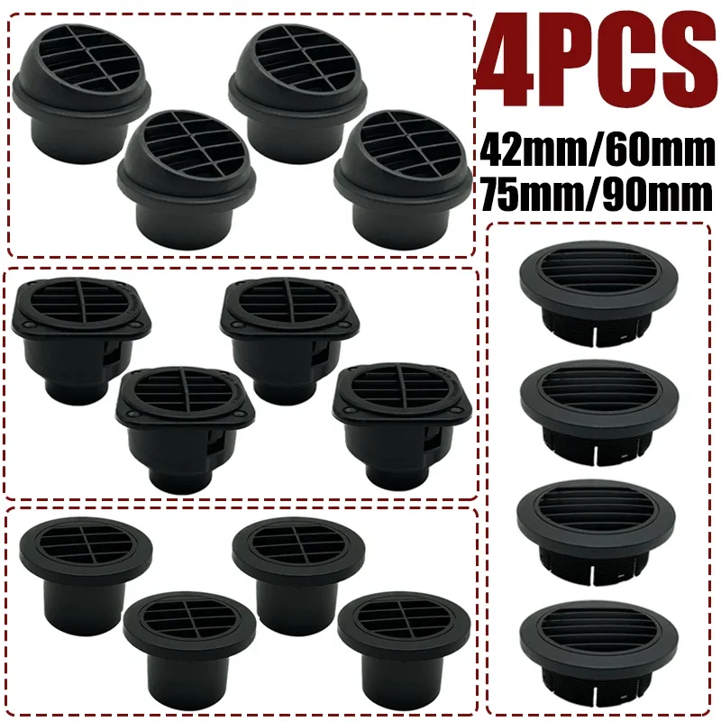 4X 42mm/60mm/75mm/90mm Warm Heater Parking Heater Air Vent Car Ducting Duct Air Outlet Black For Webasto Truck Auto Parts
