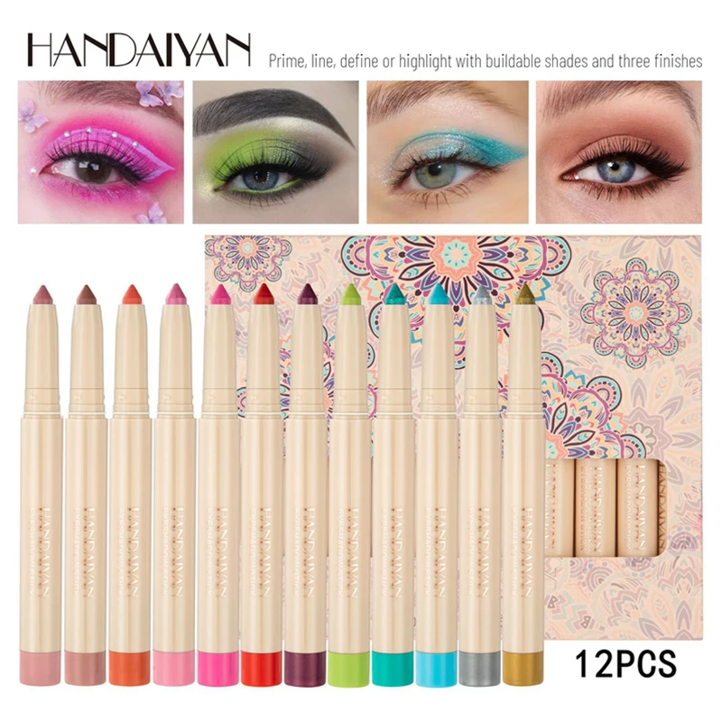 12pcs/set 2 In 1 Eyeshadow Eyeliner Pencil Colorful Pearlescent